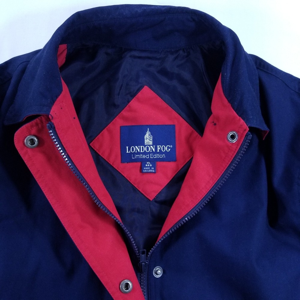 London Fog Womens Jacket Limited Edition XL Regular Navy Blue Red Snap Zip Coat